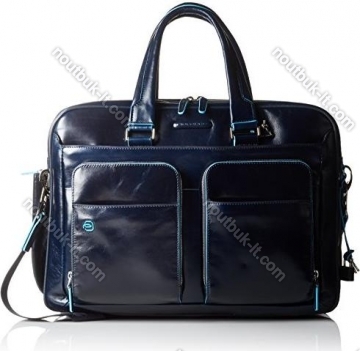 Piquadro Blue square expandable short handle laptop case blue