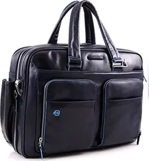 Piquadro Blue square expandable short handle laptop case blue