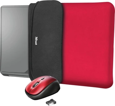 Trust Yvo wireless Mouse set with reversible cover for 15.6" laptops, красный, USB