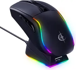RisoPhy Tri-Mode Gaming Mouse with RGB magnetic Charging Dock, black, USB/Bluetooth