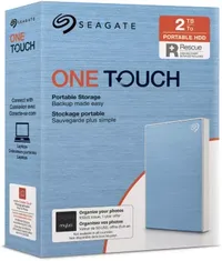 Seagate One Touch Portable HDD with Password +Rescue, Light Blue, 2TB, USB 3.0 Micro-B